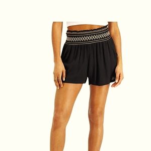 Embroidered smoked waist pull on shorts